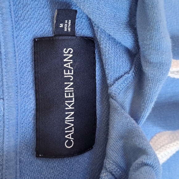 Calvin Klein Jeans Cropped Tie Dye Ombre Logo Graphic Hoodie Blue Cotton Blend - Picture 3 of 9